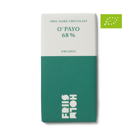 O'Payo 68 %, 100 g. Øko. DK-ØKO-100. EU / IKKE-EU-JORDBRUG