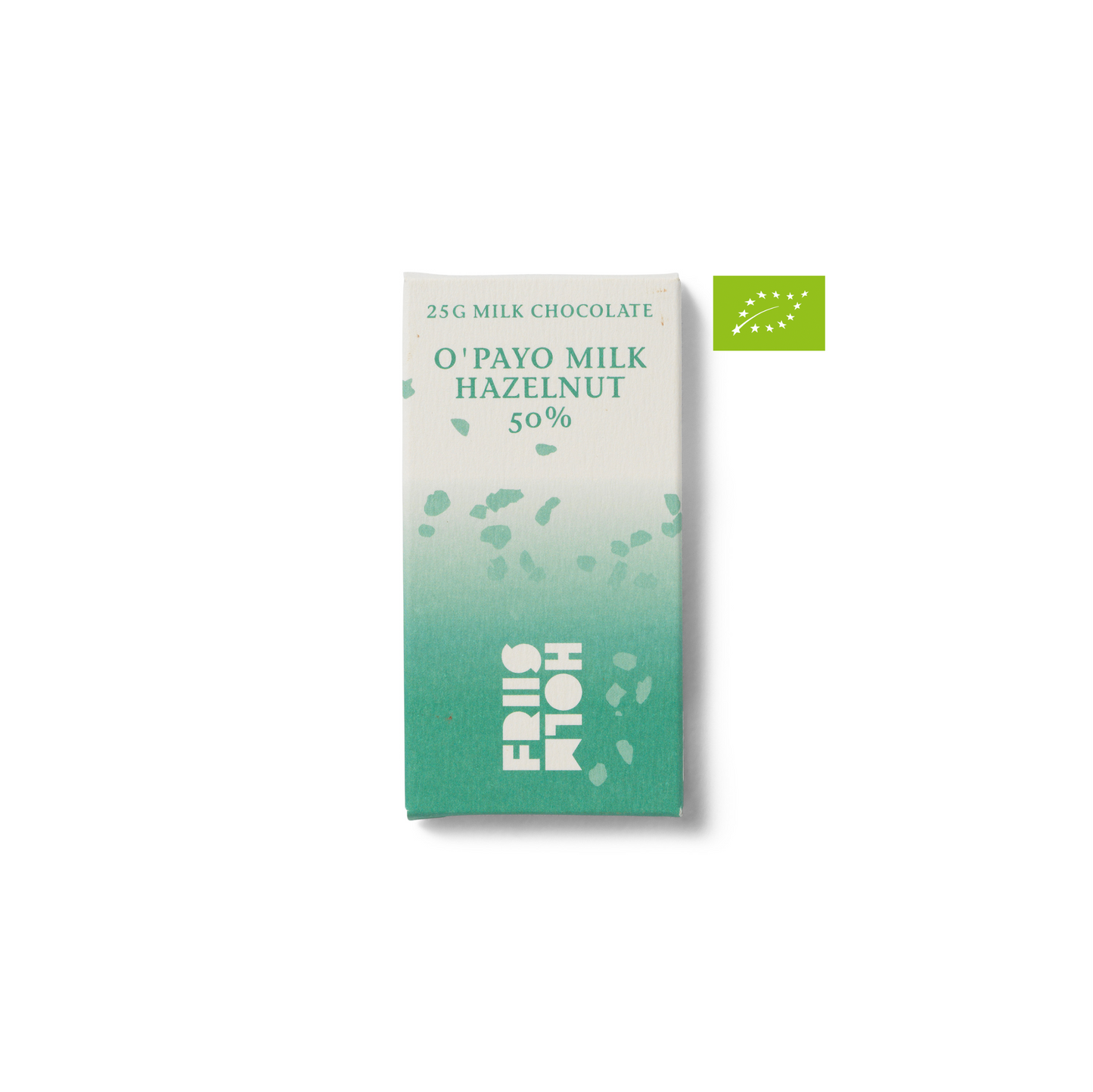O'Payo Milk Hazelnut 50 %, 25 g. Øko. DK-ØKO-100. EU / IKKE-EU-JORDBRUG