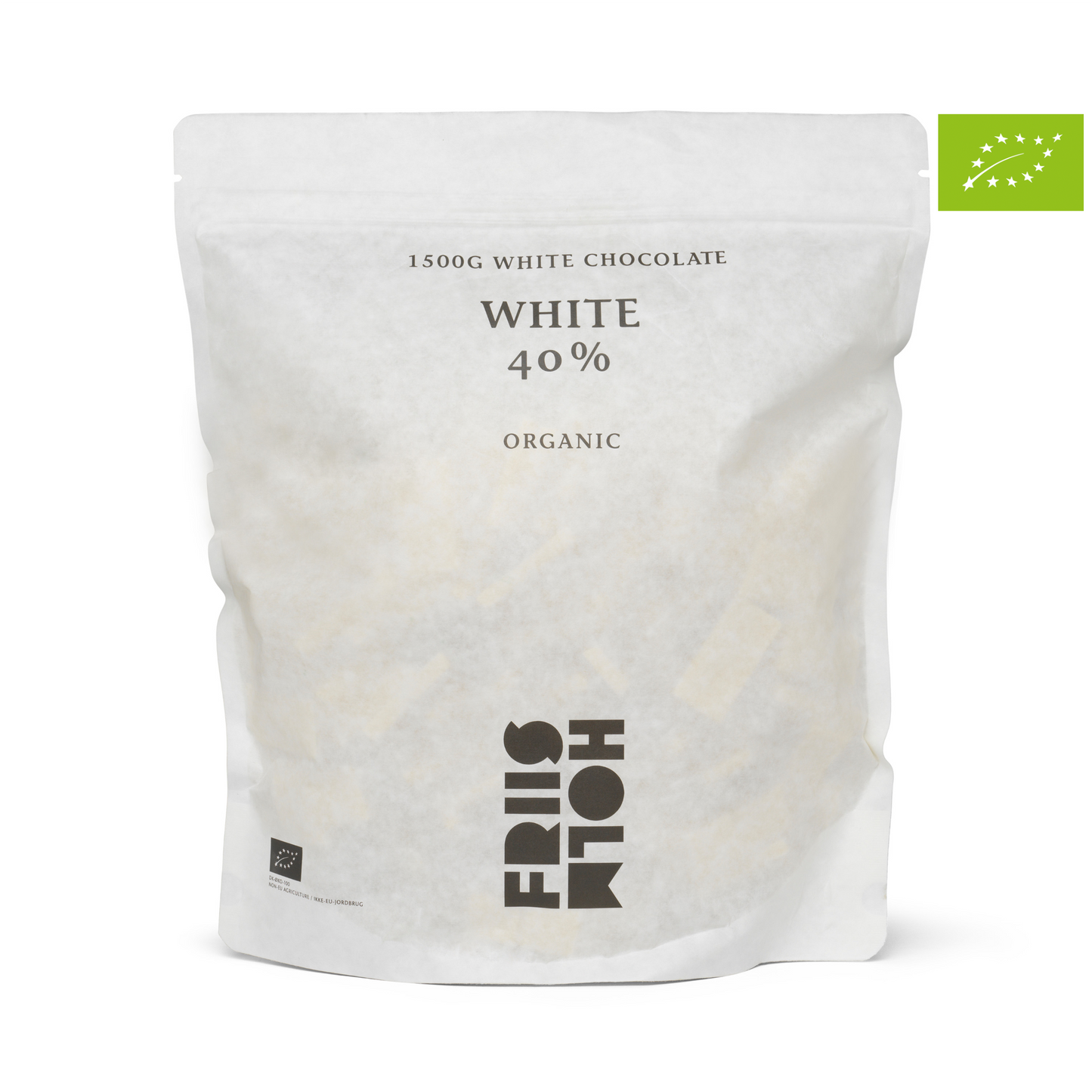 White Chocolate 40%, 1500 g. ØKO DK-ØKO-100. IKKE-EU-JORDBRUG
